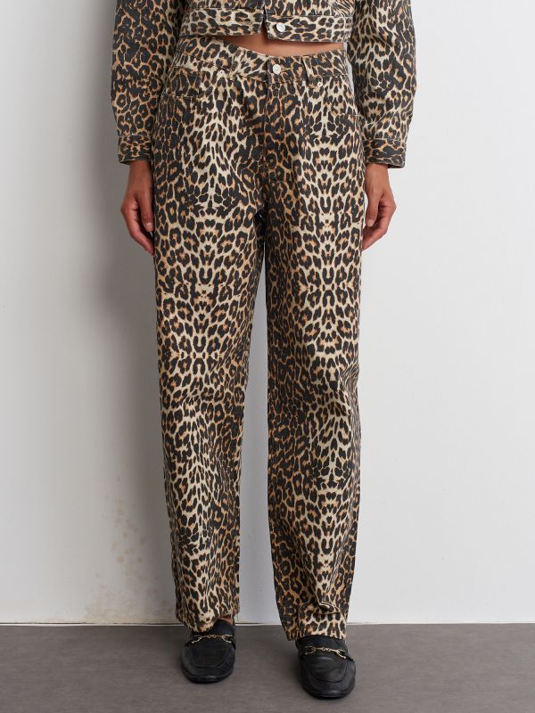 71698 Leopard Print Denim Pants-Brown