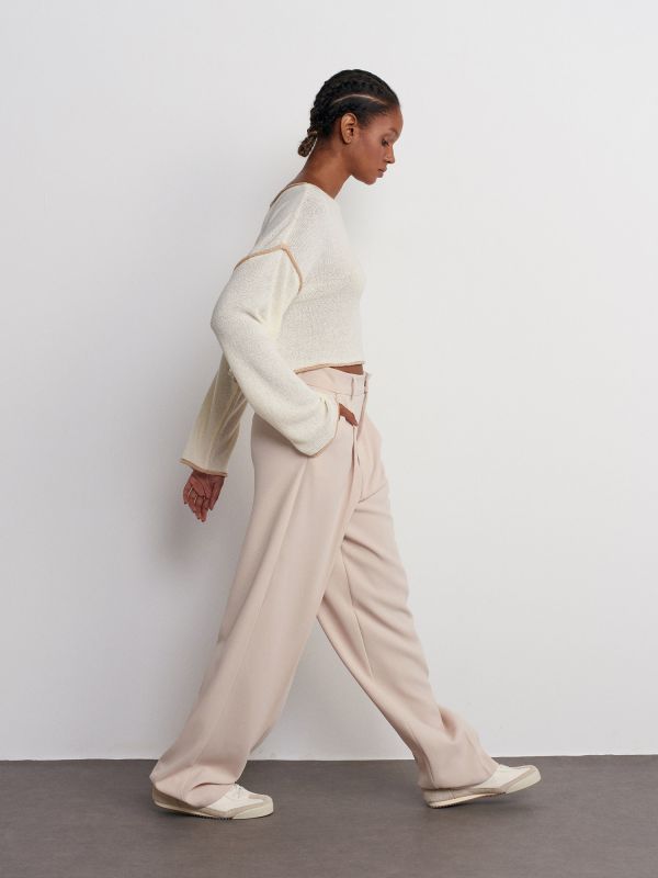 7954 High Waist Draped Pants-Beige