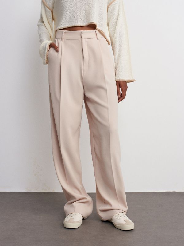 7954 High Waist Draped Pants-Beige