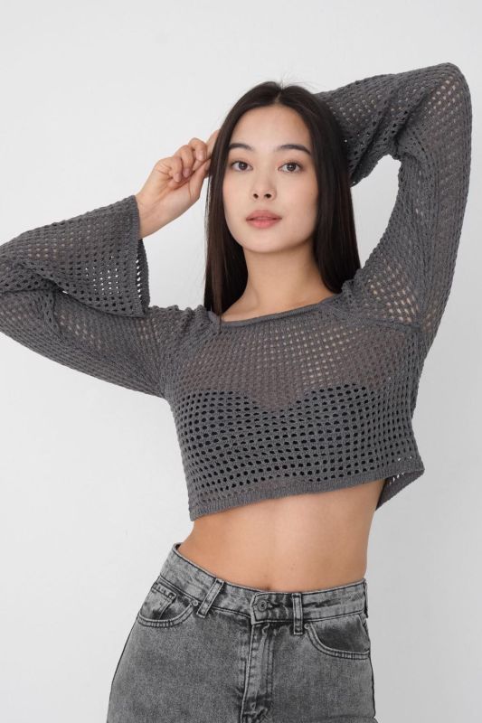 Anthracite Openwork Crop Sweater Pullover K10205-F10