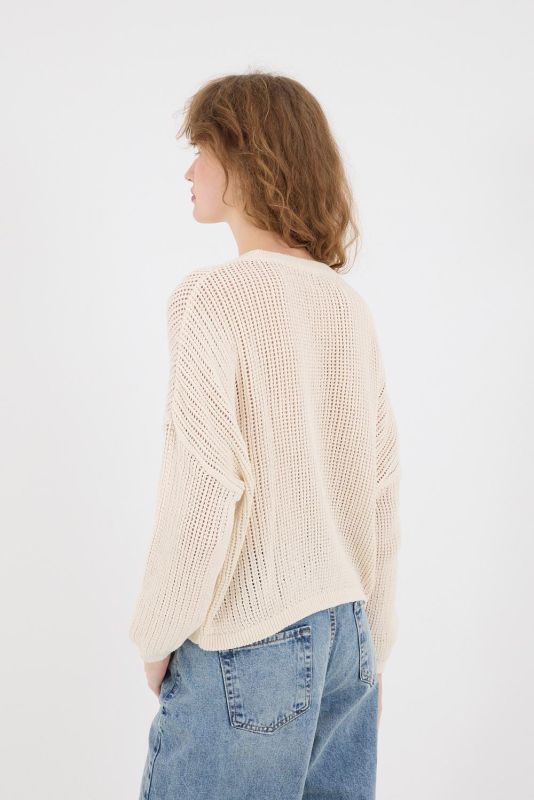 Stone Crew-Neck Perforated Sweater Pullover K10268-D7