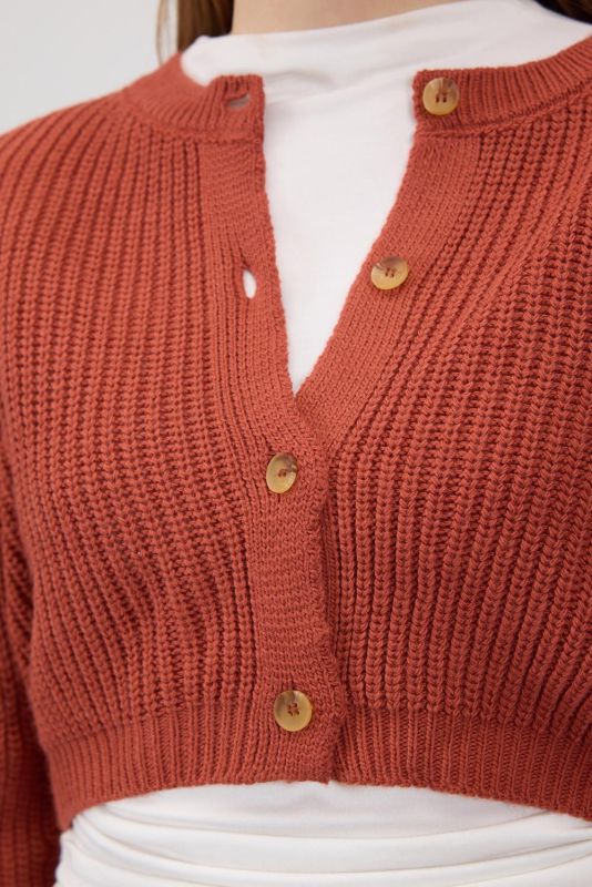 Rose Dried Crew-Neck Buttoned Crop Sweater Cardigan H3403-C3