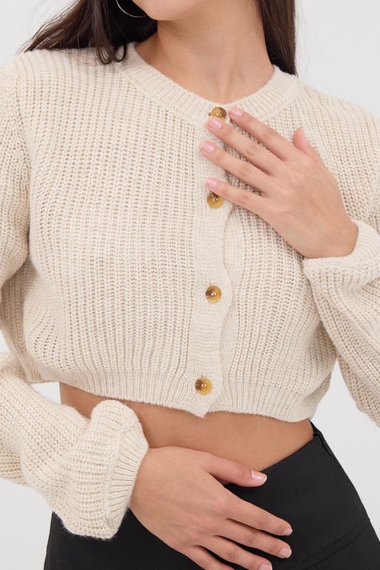 Rose Dried Crew-Neck Buttoned Crop Sweater Cardigan H3403-C3