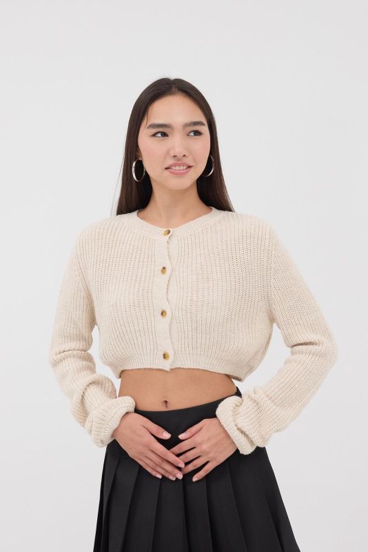 Rose Dried Crew-Neck Buttoned Crop Sweater Cardigan H3403-C3