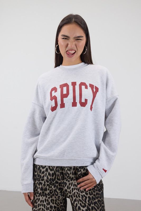 Snow Melange Crew Neck SPICY Printed Hooded Sweatshirt S10341-K3