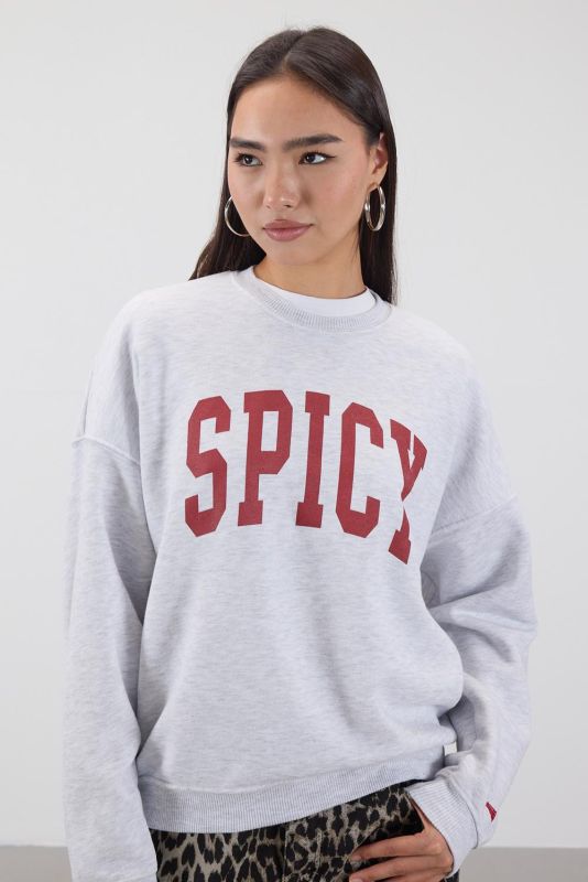 Snow Melange Crew Neck SPICY Printed Hooded Sweatshirt S10341-K3