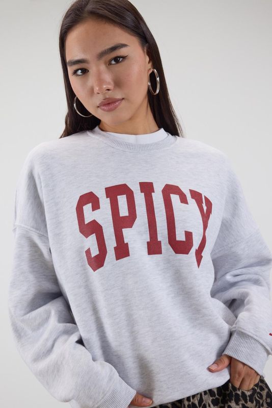 Snow Melange Crew Neck SPICY Printed Hooded Sweatshirt S10341-K3