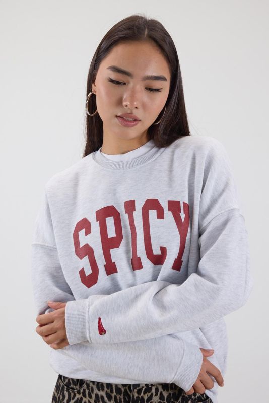 Snow Melange Crew Neck SPICY Printed Hooded Sweatshirt S10341-K3