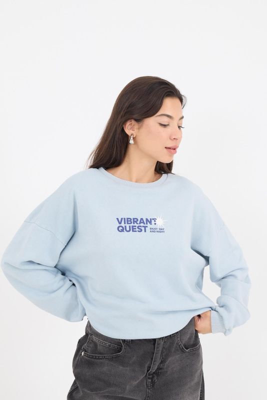 Ice Blue Crew Neck VIBRANT QUEST Printed Sweatshirt S10843-T11