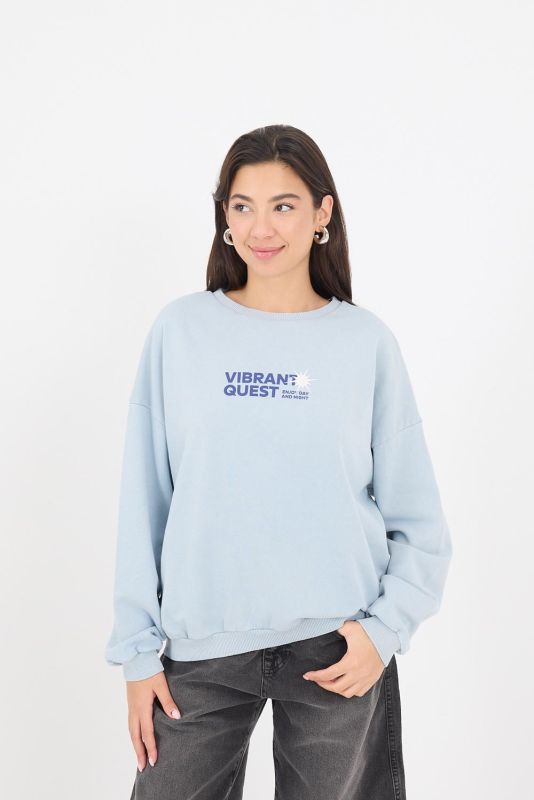 Ice Blue Crew Neck VIBRANT QUEST Printed Sweatshirt S10843-T11