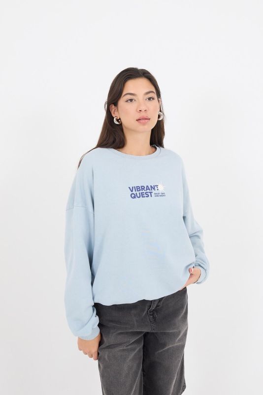 Ice Blue Crew Neck VIBRANT QUEST Printed Sweatshirt S10843-T11