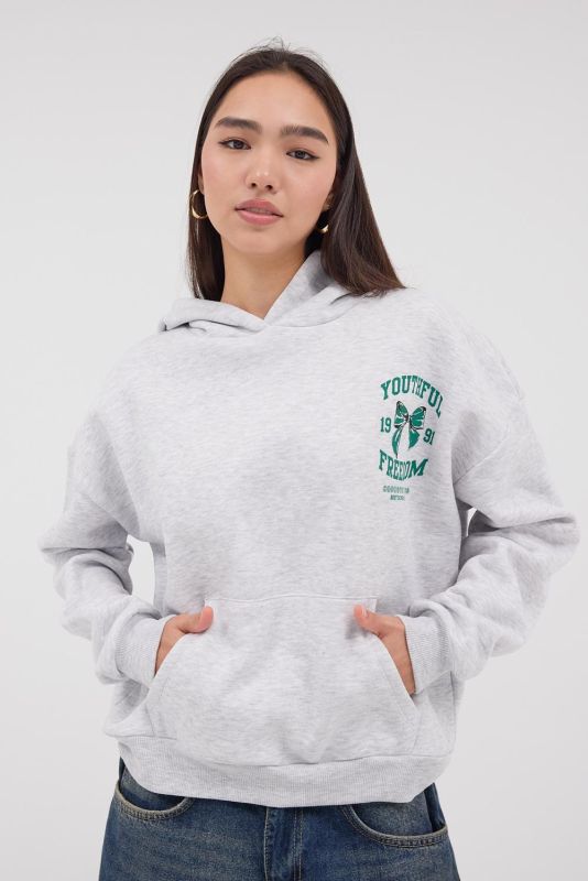 Snow Melange Bow Printed Hooded Sweatshirt S1660-K9