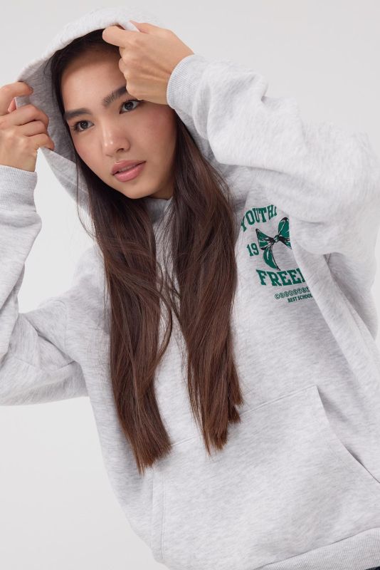 Snow Melange Bow Printed Hooded Sweatshirt S1660-K9