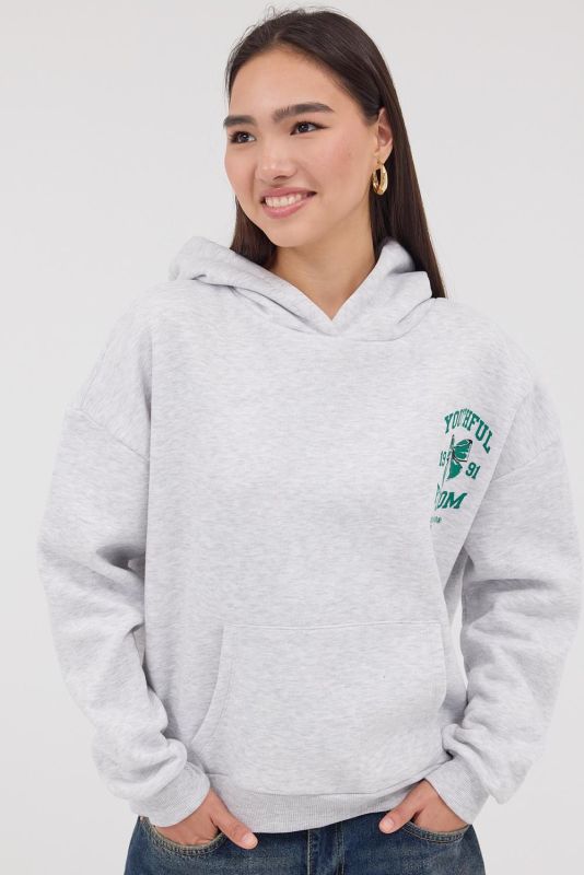 Snow Melange Bow Printed Hooded Sweatshirt S1660-K9