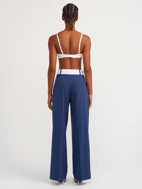 71532 Contrast Waisted Tailored Fit Pants-Indigo