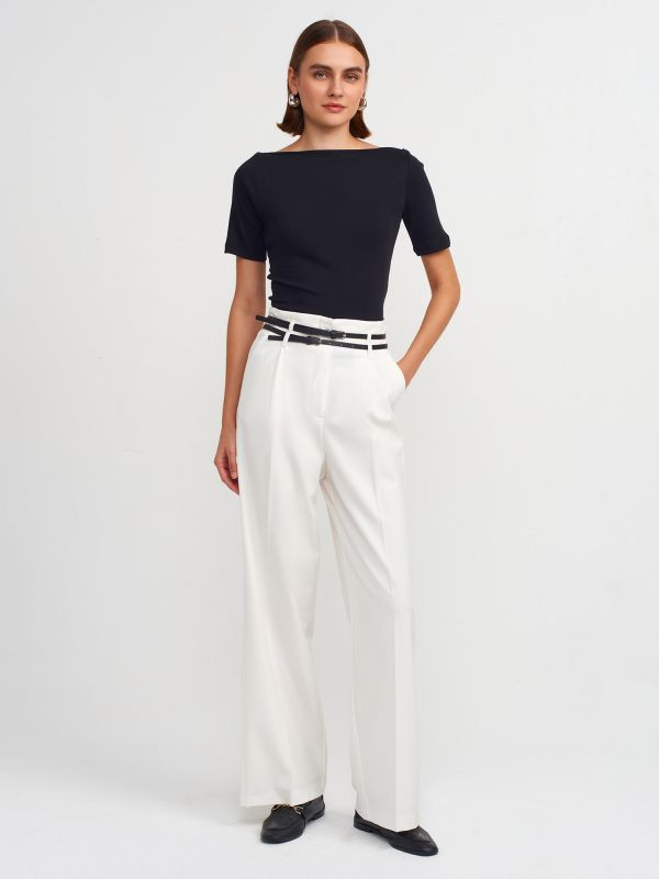 71526 Belted High Waist Pants-White