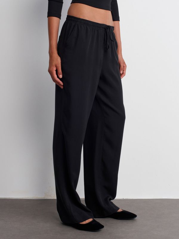 71536 Draped Pants with Waist Ties-Black