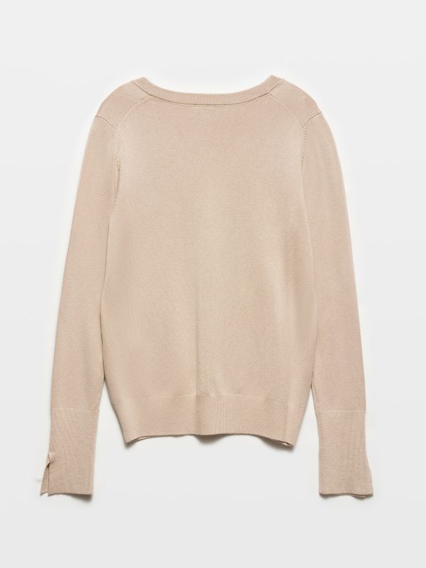 10427 Slit Sleeve Knit Sweater-Light Beige