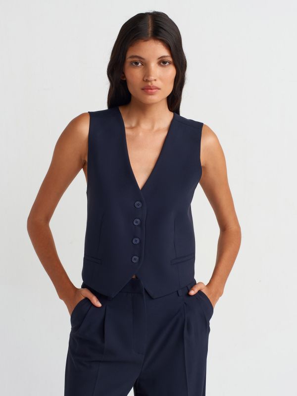 60545 Blazer Vest with Back Detail-Navy Blue