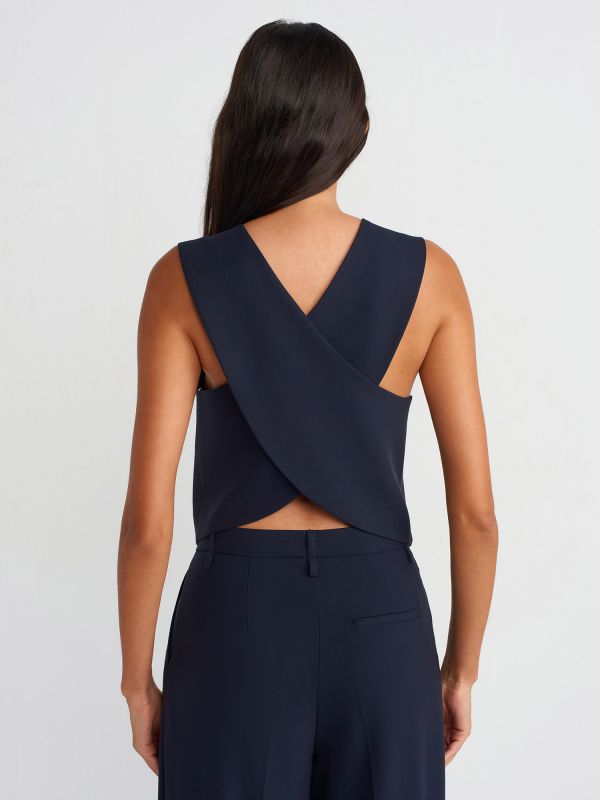 60545 Blazer Vest with Back Detail-Navy Blue