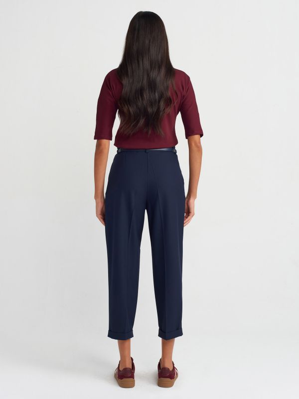 71542 Belted Flared Trousers-Blue