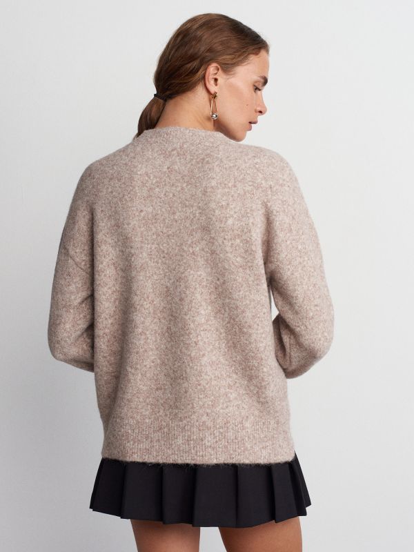 10640 Crew-Neck Soft Textured Knit Sweater-Mink M.