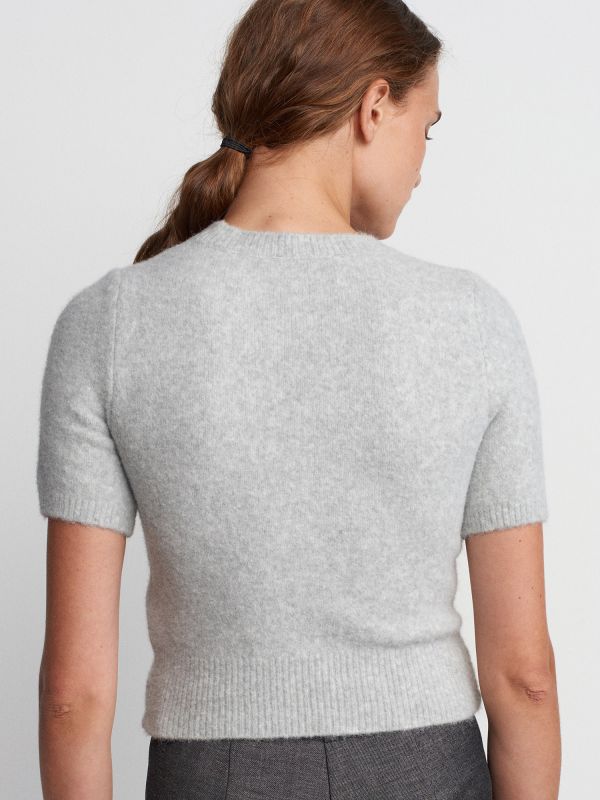 10651 Crew-Neck Soft Textured Short Sleeve Sweater-Gray