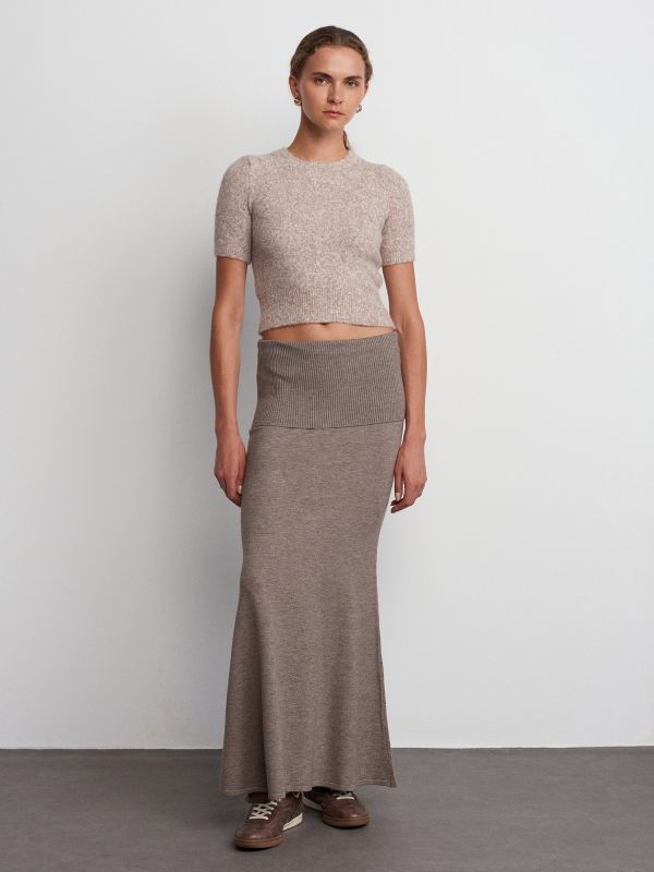 80114 Draped Knitwear Skirt with Fitted Waist - Mink