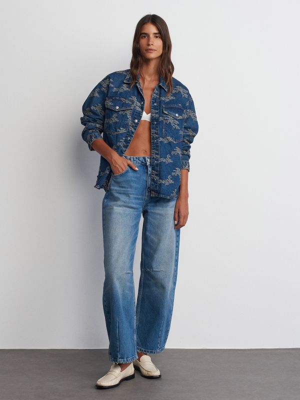 50739 Jacquard Oversized Denim Shirt-Tint