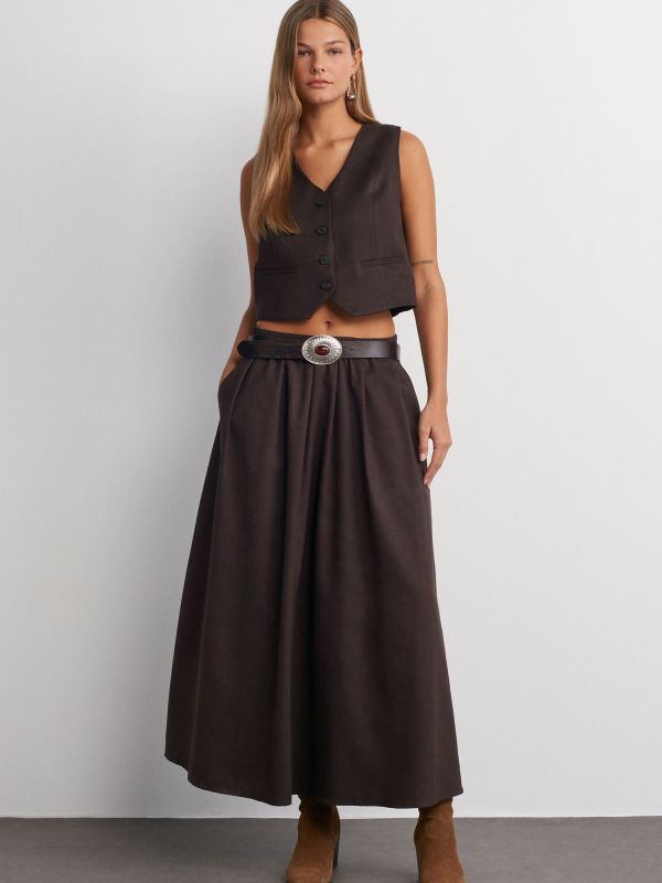 80844 Loose Fitted Midi Skirt-Brown