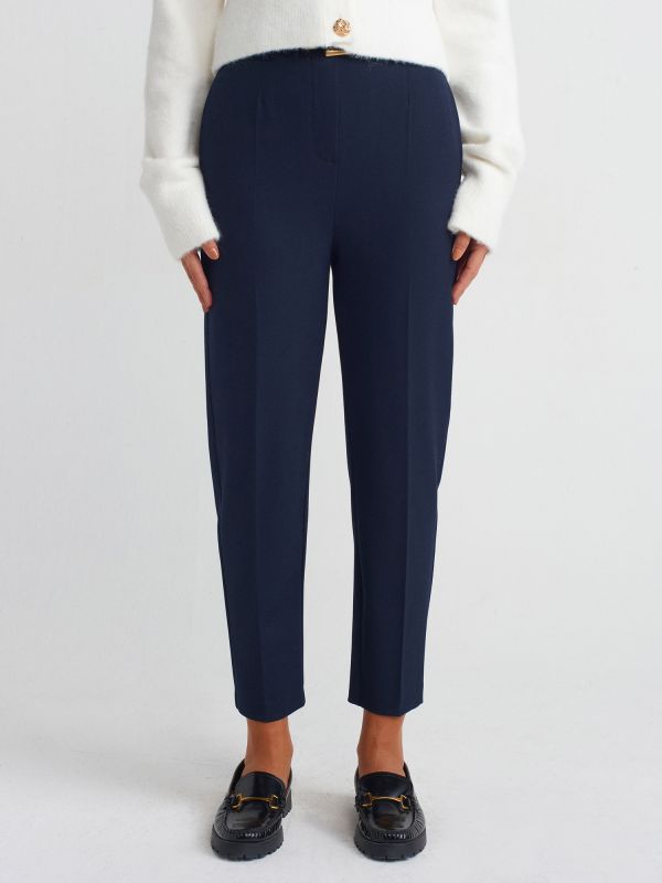 71293 High Waist Trousers with Belt - Navy Blue