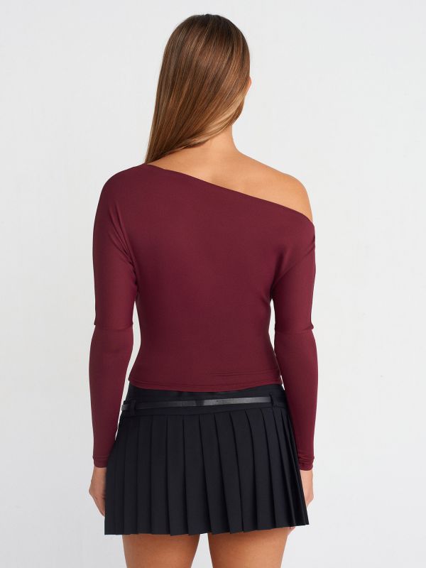 31438 Long Sleeve Asymmetric Blouse-Burgundy