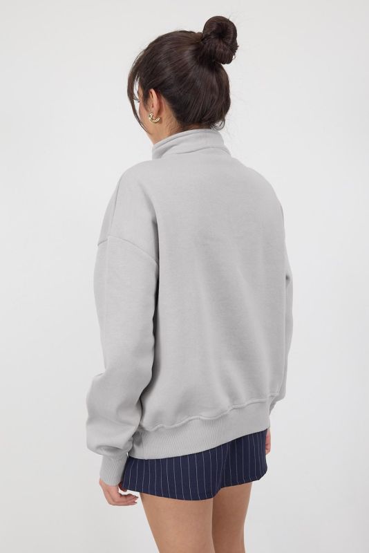 Gray LEISURE Embroidered Shearling Stand-Up Collar Sweatshirt S11080-J13