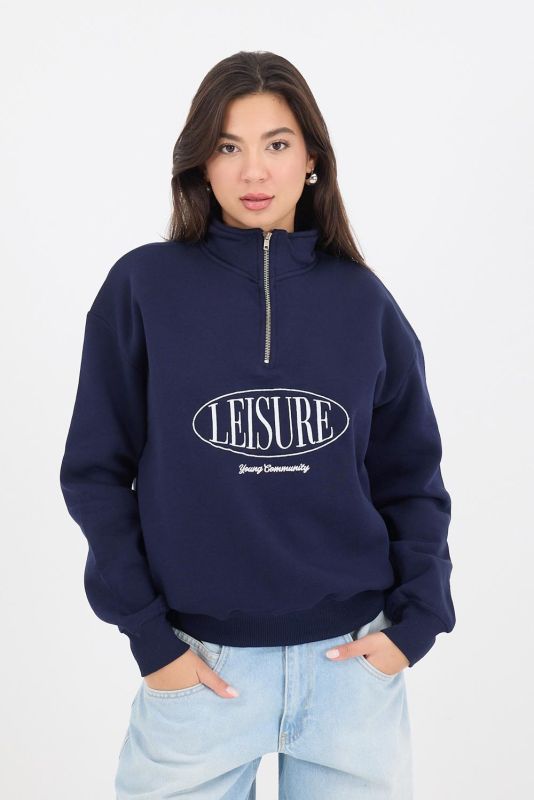 Gray LEISURE Embroidered Shearling Stand-Up Collar Sweatshirt S11080-J13