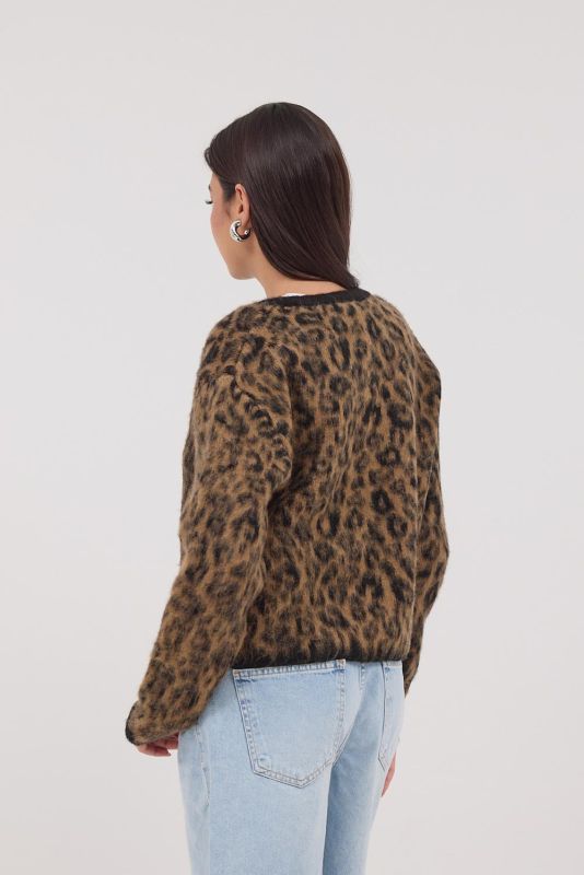 Leopard Leopard Patterned Bearded Sweater Cardigan H10108