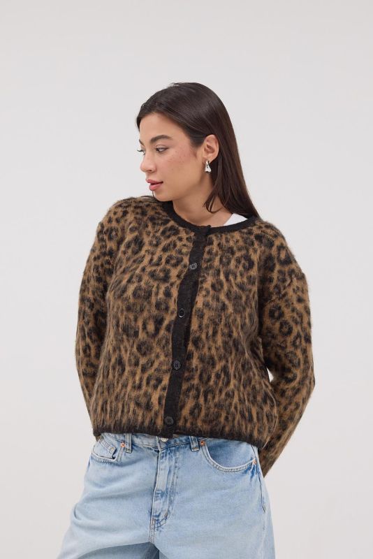 Leopard Leopard Patterned Bearded Sweater Cardigan H10108