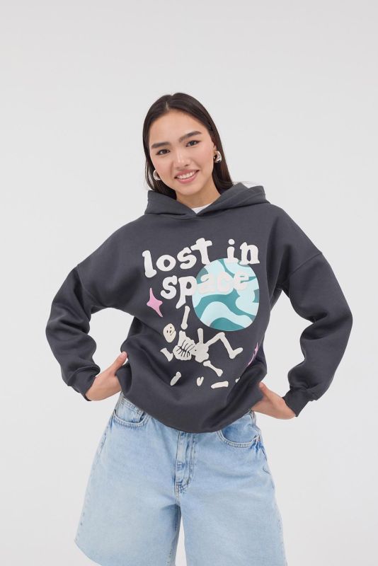 Anthracite Lost In Space Printed Hooded Sweatshirt S4203-J1