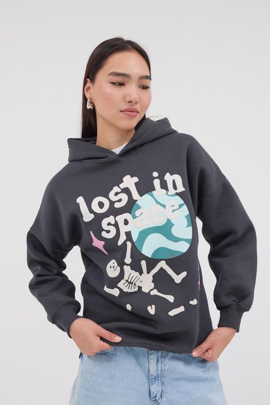 Anthracite Lost In Space Printed Hooded Sweatshirt S4203-J1