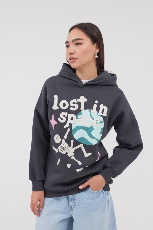 Anthracite Lost In Space Printed Hooded Sweatshirt S4203-J1