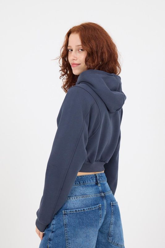 Gray Melange Hooded Hooded Crop Sweatshirt H1526-I9