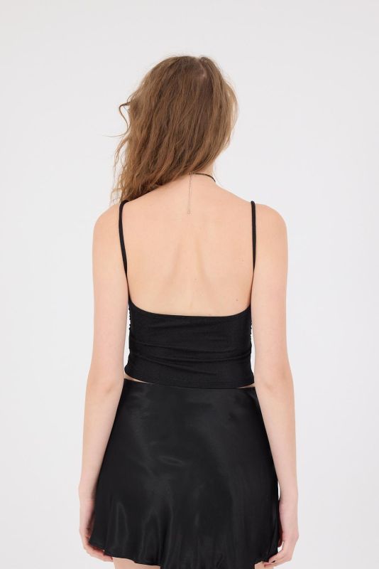 Black Backless Blouse with Drawstring Straps B17277-E1