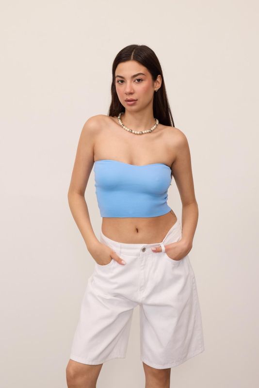 blue Strapless Tricot Crop Blouse B10278-C9